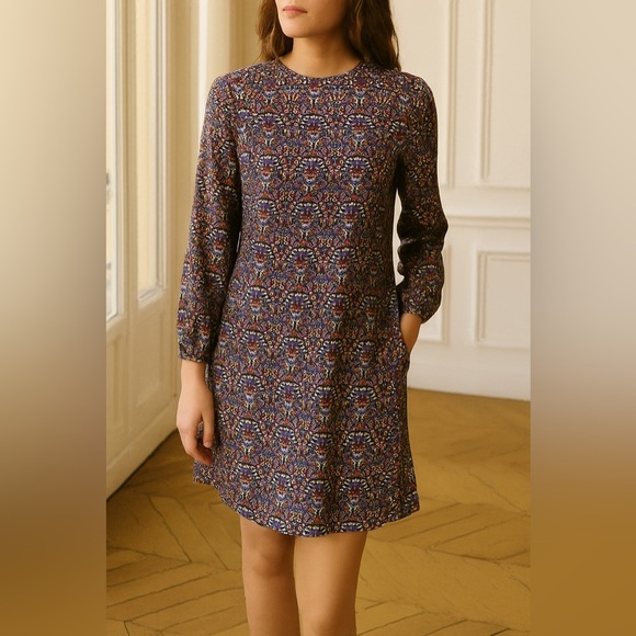 The Limited Paisley Long Sleeve A-Line Flare Purple Boho Drop Waist Dress Sz 12 - Picture 1 of 10